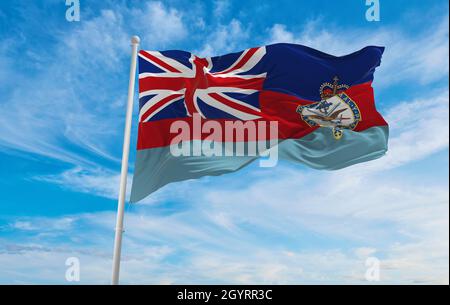 flag of the Chief of the Defence Staff at cloudy sky background on sunset. panoramic view. united kingdom of great Britain, England. copy space for wi Stock Photo