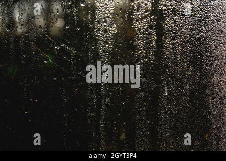 Condensation droplets on a glass window close up Stock Photo