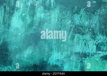 Turquouise colored stained abstract painting backdrop, grunge background or texture Stock Photo