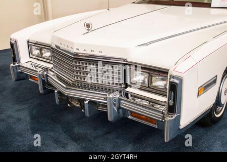 vintage white Cadillac Eldorado in the Las Vegas car museum  auto collection in The Linq hotel-casino on the strip in Las Vegas, Nevada Stock Photo