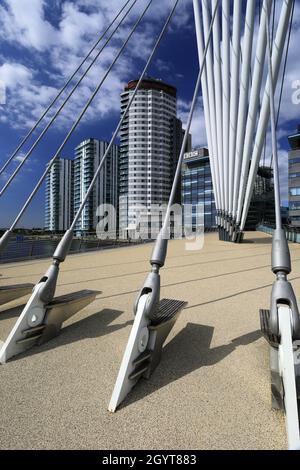 Footbridge over the Bridgewater Canal; Media City, Salford Quays, Manchester, Lancashire, England Stock Photo