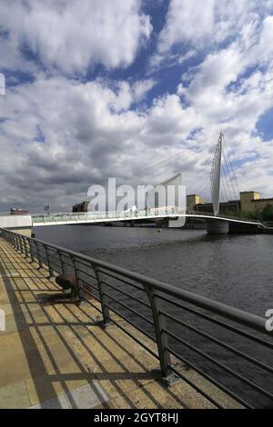 Footbridge over the Bridgewater Canal; Media City, Salford Quays, Manchester, Lancashire, England Stock Photo