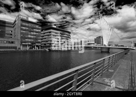 Footbridge over the Bridgewater Canal; Media City, Salford Quays, Manchester, Lancashire, England Stock Photo