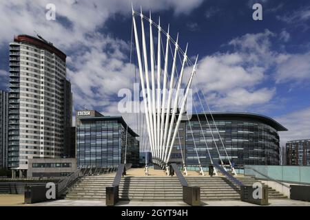 Footbridge over the Bridgewater Canal; Media City, Salford Quays, Manchester, Lancashire, England Stock Photo