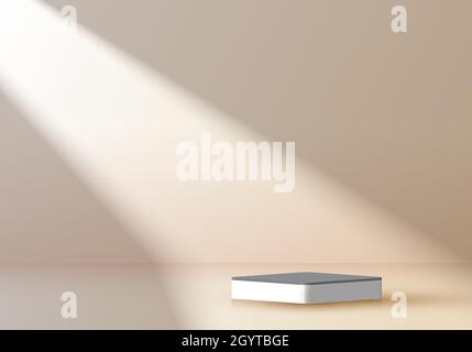 3D white square pedestal, podium in empty room soft brown background with light and shadow. You can use for product display, presentation, showcase, e Stock Vector
