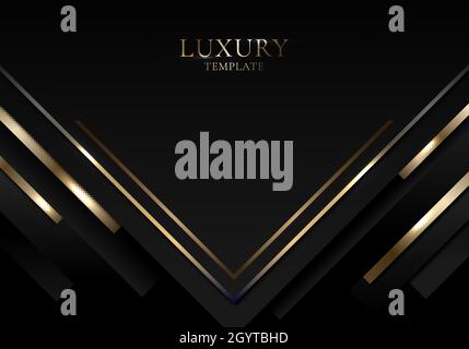 Abstract background elegant 3D black triangle with gold stripes line luxury style. Vector illustration Stock Vector