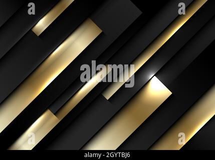 Abstract background black and gold stripes diagonal pattern with lighting. Luxury style. Vector illustration Stock Vector