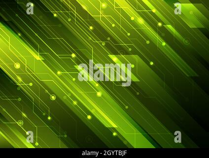 Abstract green diagonal stripes and circuit on dark background technology digital futuristic concept. Vector illustration Stock Vector