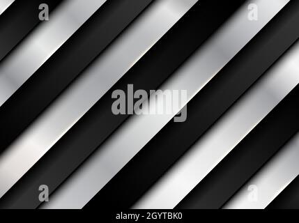 Abstract elegant black and silver gradient color diagonal stripes pattern background texture. Vector illustration Stock Vector