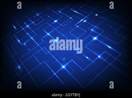 Abstract blue line grid pattern with light perspective on dark blue background modern technology digital concept. You can use for science, tech of fut Stock Vector