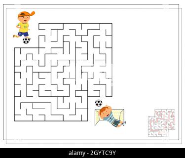 a game for children, go through the maze, help the football player to score the ball. football game. vector Stock Vector