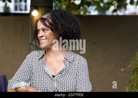 Cheltenham Literature Festival, UK - Saturday 9th October 2021 - Bernardine Evaristo author and academic on Day 2 of the Festival - the Festival runs until Sunday 17th October. Photo Steven May / Alamy Live News Stock Photo