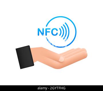 Contactless wireless pay sign in hands logo. NFC technology. Vector stock illustration. Stock Vector