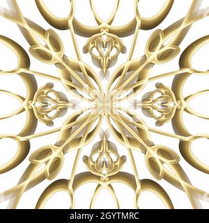Seamless abstract geometric floral surface pattern in Golden color  repeating symmetrically. Use for fashion design, home decoration and wallpapers. Stock Photo