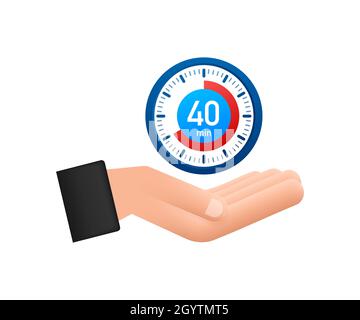 The 40 minutes, stopwatch vector hand icon. Stopwatch icon in flat style, timer on white background. Vector illustration. Stock Vector