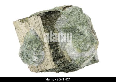 pyrite cubic crystal from Rechnitz, Austria isolated on white background Stock Photo