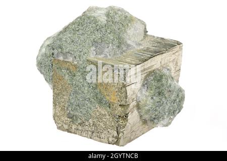 pyrite cubic crystal from Rechnitz, Austria isolated on white background Stock Photo