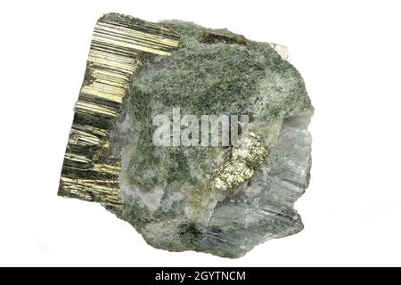 pyrite cubic crystal from Rechnitz, Austria isolated on white background Stock Photo