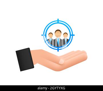 Customer relationship management concept with hands. Organization of data on work with clients, CRM concept. Vector illustration. Stock Vector