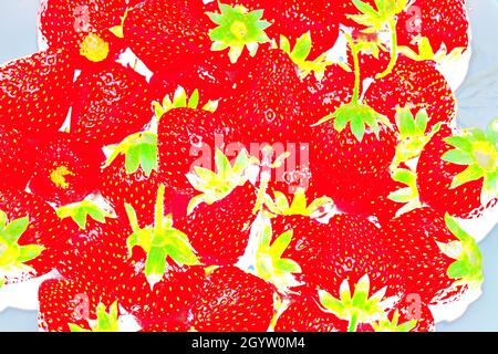 Psychedelic Strawberry Background . Pretty bright red berries Stock Photo