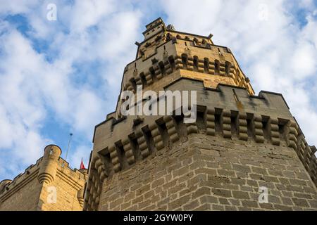 Medieval castle of the City of Olite in Navarra, Spain. Wall, battlements and fortress Stock Photo