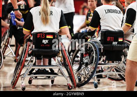 Tokyo, Japan. 2021 August 29th. Weman's Wheelchair Basketball: Germany Vs Japan in Tokyo paralympic games 2020. Wheelchairs details Stock Photo