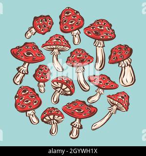 Amanita muscaria poison toxic mushroom illustration Stock Vector