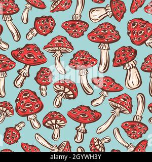 Amanita muscaria poison toxic mushroom seamless pattern Stock Vector