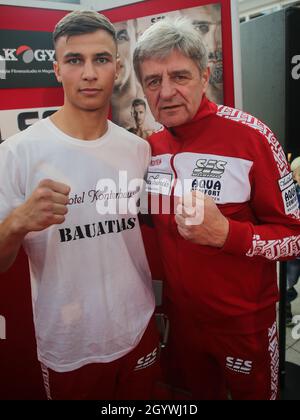 Middleweight Boxer Max Suske With Trainer Georg Bramowski After The Weigh-in Before His Fight At The SES Boxing Gala On October 9th, 2021 In Magdeburg Stock Photo