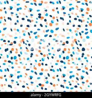 Modern festive seamless pattern on a white background. Blue and orange color. Confetti dots design for prints on fabric or packaging Stock Vector