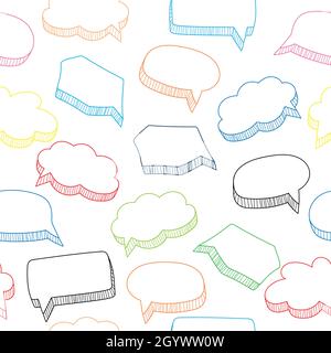 Cartoon speech bubbles seamless pattern in hand drawn style, vector illustration Stock Vector