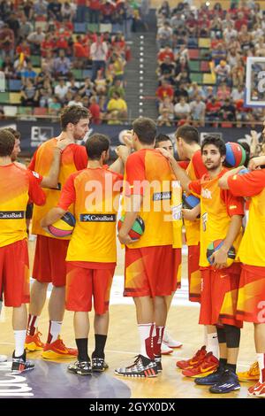 A Coruña, Spain Friendly basketball match between Spain and Canada at the Coliseum in A Coruña on August 6, 2014 Stock Photo