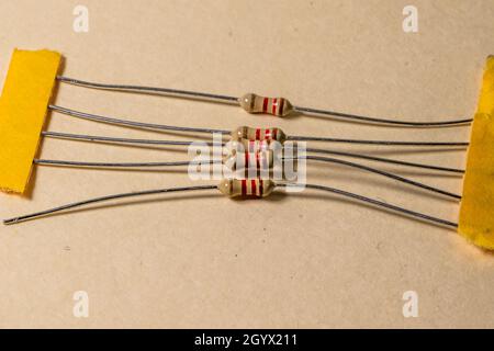 close-up of micro resistors, electronic components Stock Photo