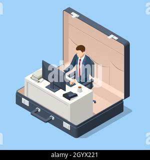 Isometric briefcase icons set on white background. Diplomat, for office, for laptop. Stock Vector