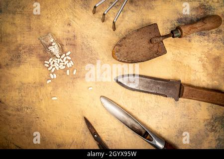 Rusty Garden Tools Lay Flat Stock Photo