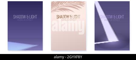 Set of posters with light of spotlight and shadows. Minimalistic covers. Scene for product display. Vector poster. Stock Vector