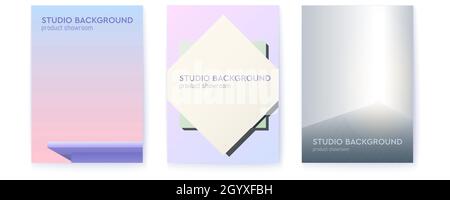 Set of posters with studio backgrounds. Studio for product display with copy space. Vector illustration. Stock Vector