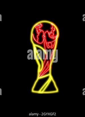 Glowing World Cup trophie, FIFA World Cup 2022 Stock Photo