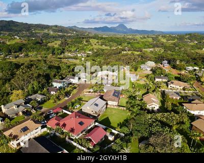 Aerial view of Kalaheo on Kauai Stock Photo