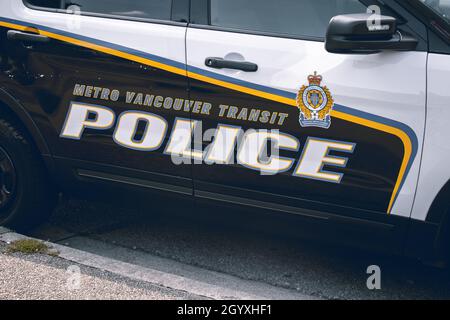 Vancouver, Canada - September 8,2021: Close up View of Metro Vancouver Transit Police car on Cambie Street Stock Photo