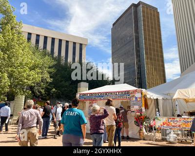 Hungry people in line for lunch at Thai Food stall during Tucson Meet Yourself annual festival.  Stock Photo