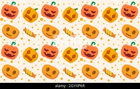 halloween pattern with pumpkins and candy Stock Vector