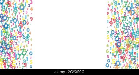 Falling colorful orderly numbers. Math study concept with flying digits. Perfect back to school mathematics banner on white background. Falling number Stock Vector