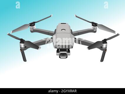 Drone flying with action video camera and remote. 3d vector illustration Stock Vector
