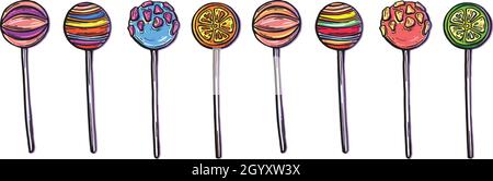 set of sweets, caramels, candy on a stick Stock Vector