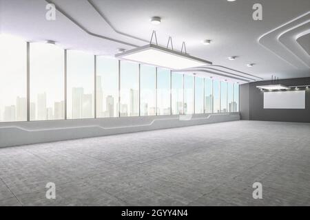 3d rendering empty office space interior with glass windows Stock Photo