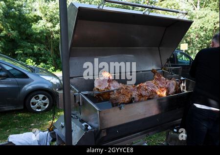 A pig on a grill Stock Photo