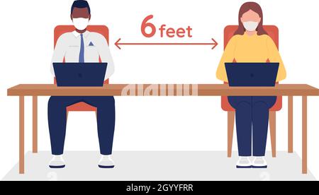 Employee at safe distance semi flat color vector character Stock Vector