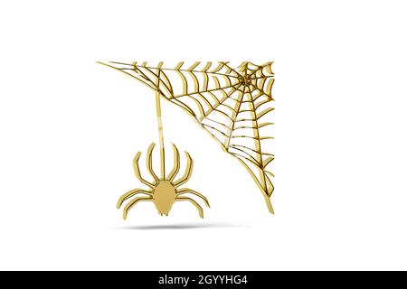 Golden 3d spider icon isolated on white background - 3d render Stock Photo