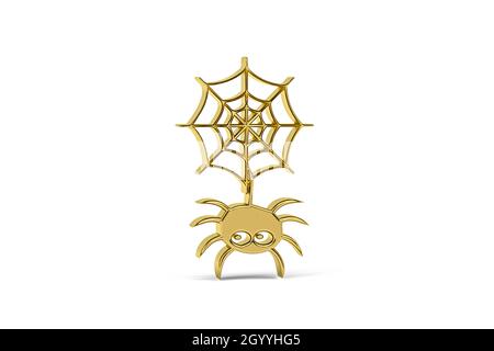 Golden 3d spider icon isolated on white background - 3d render Stock Photo